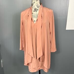 Paper Crown light pink v-neck long sleeve blouse with tie detail
